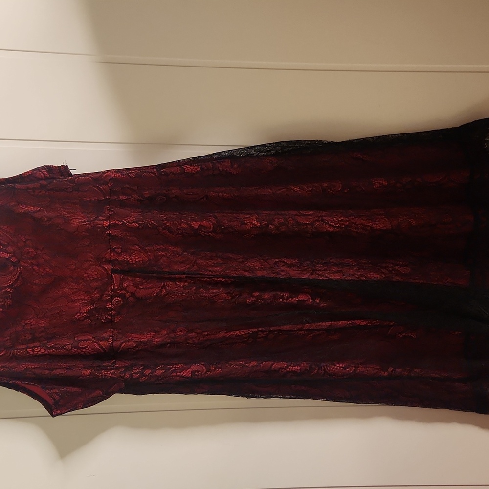 Y2K Lace And Satin Witchy Whimsigoth Red And Black Midi Dress - Picture 5 of 10